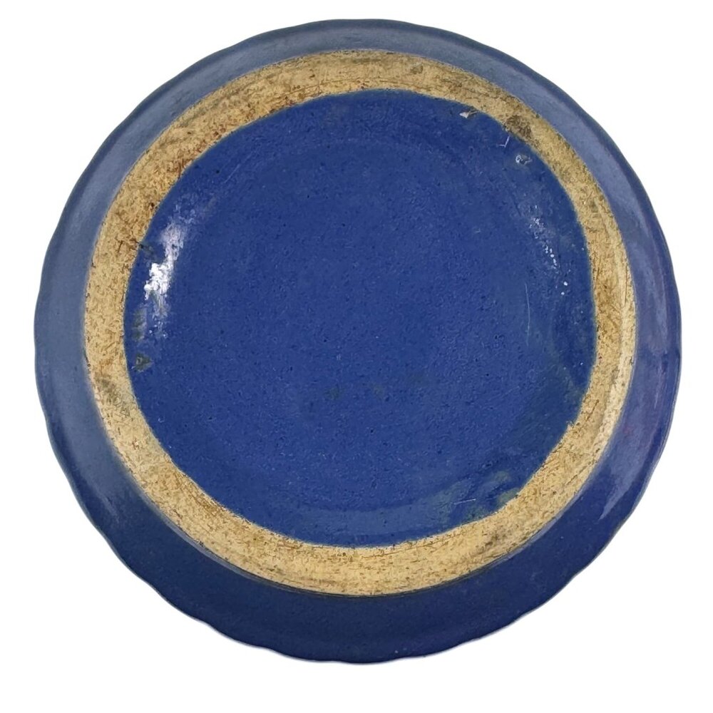 Redwing 1930s Glazed Ceramic Beater Jar Bowl Blue Ridged 5x5.25" Flaw Vintage - Picture 2 of 16